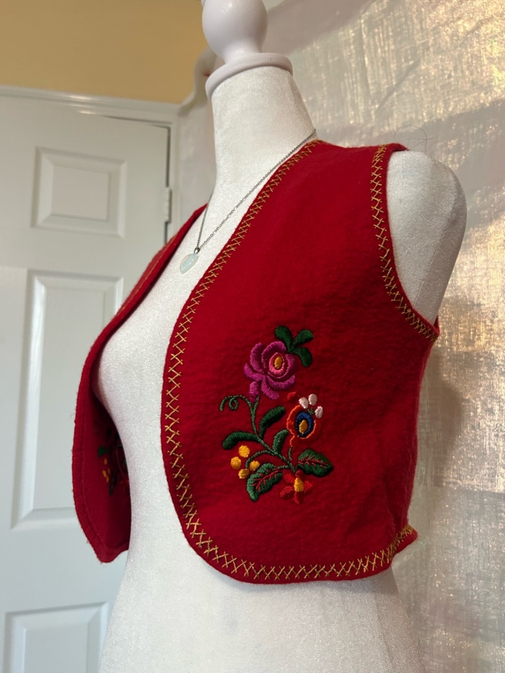 Red Embroidered Floral Vest